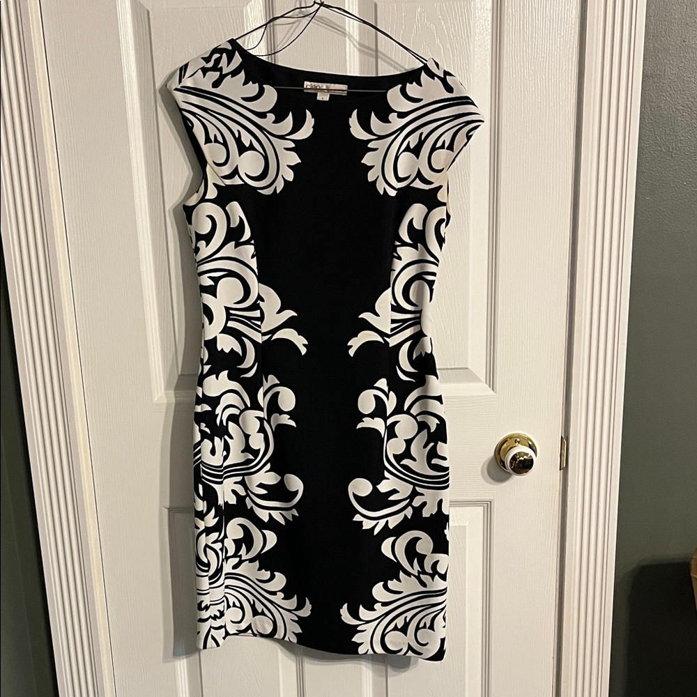 cleo Black and White Scroll-Print Midi Dress